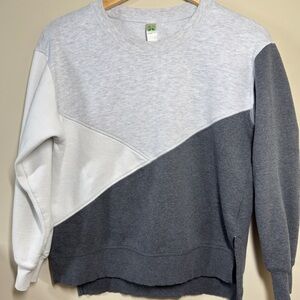 Green Tea Tri Color Grey High low hem Side split geometric Sweatshirt Size S